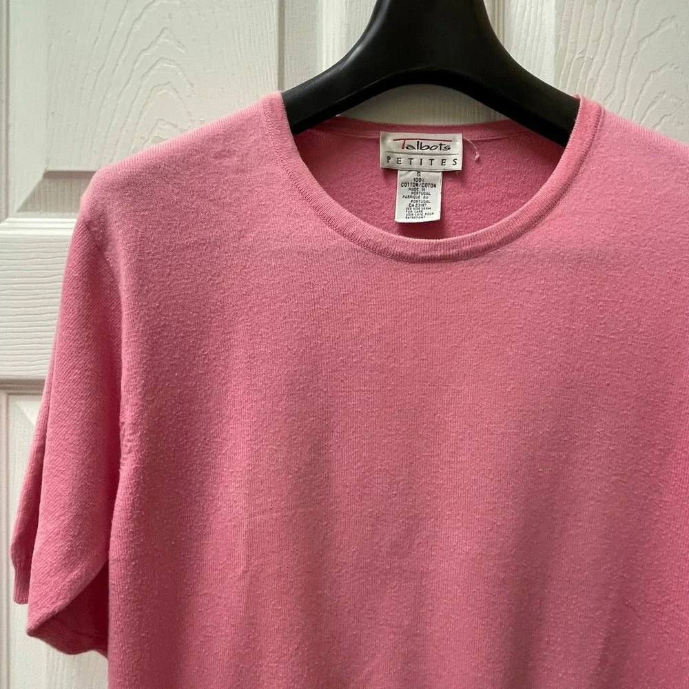 Vintage‎ Talbots Petites Women's SP Pink Short Sleeve Sweater Made in Portugal
